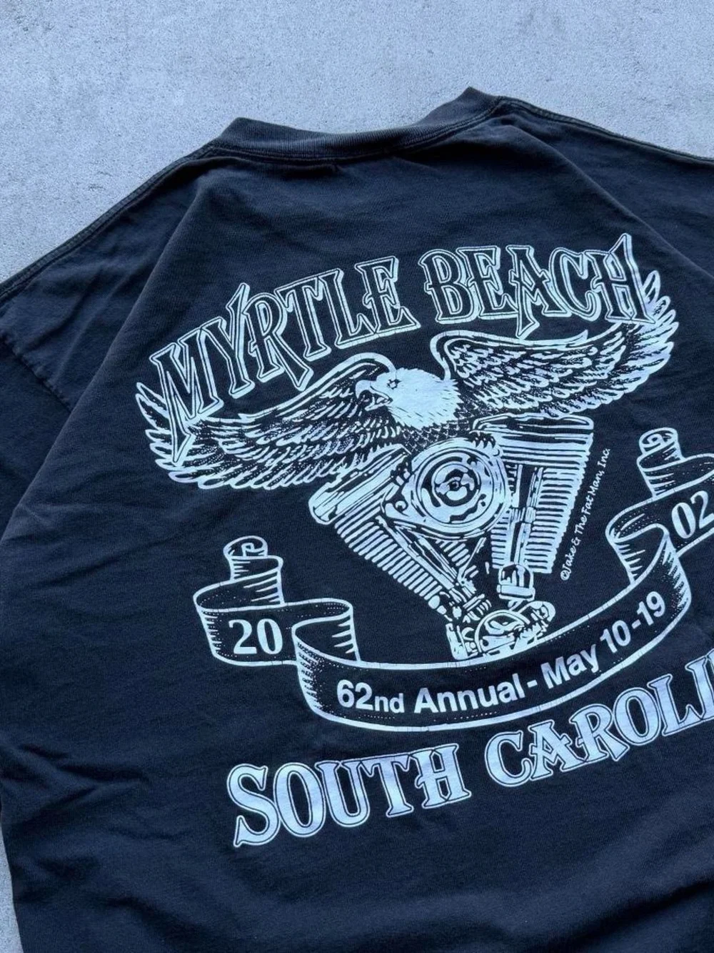 Vintage Y2k 2000s Faded Myrtle Beach Spring Rally Biker Flames Cross Chopper Tee